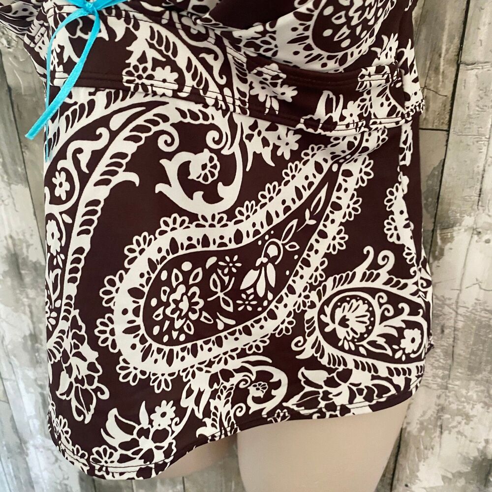 Kim Roger brown paisley print tankini top with blue trim L - Picture 7 of 7